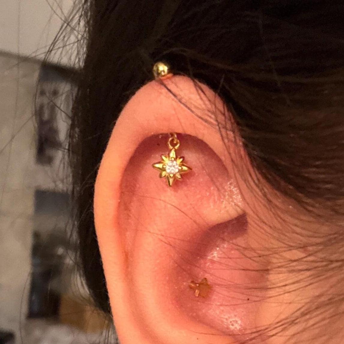 S925 Hexagram Helix Earring Stud, 18g Helix Piercing Jewelry, 6.5mm Cartilage Stud, Vertical Helix Ring, Tagus Helix Dangle Earring Stud