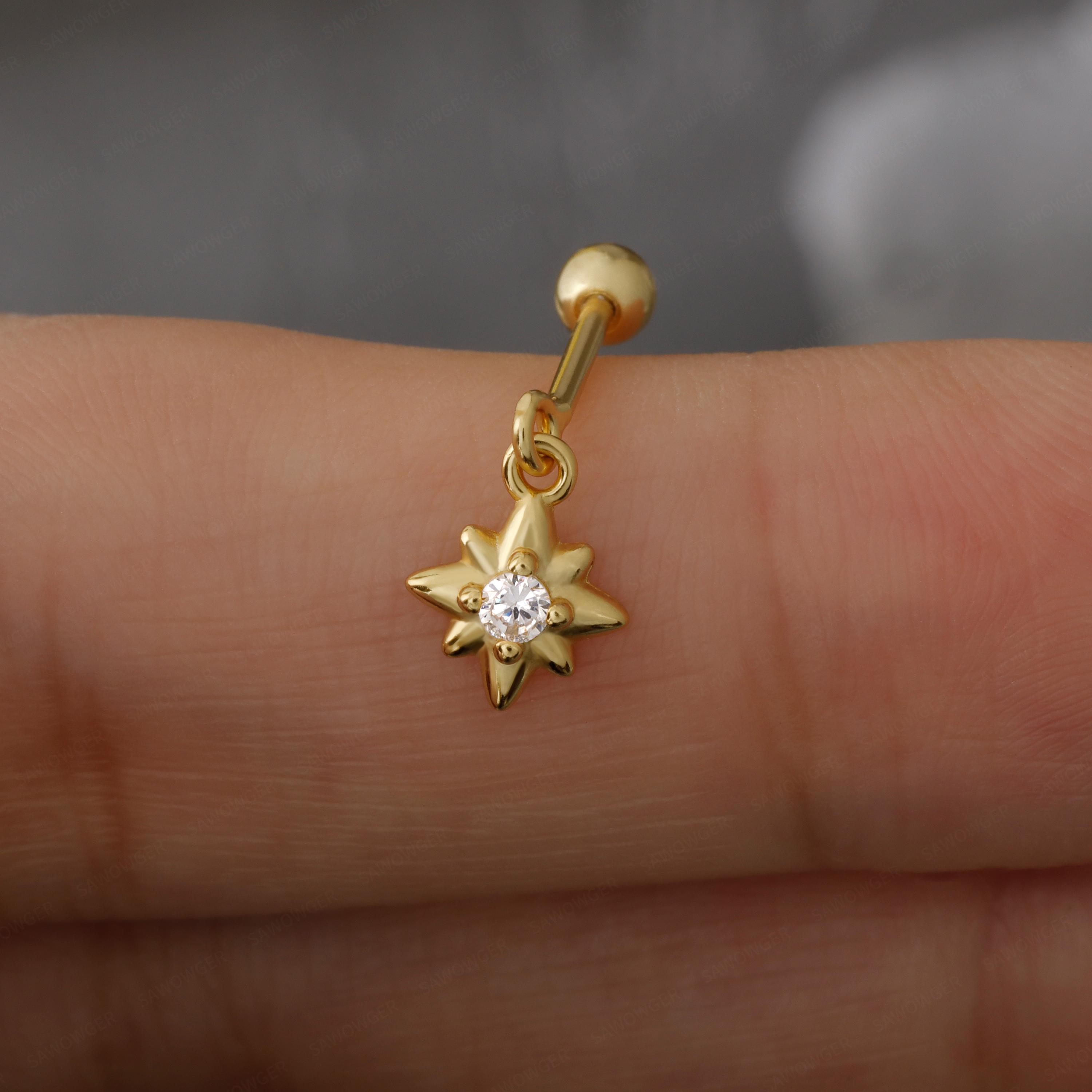 S925 Hexagram Helix Earring Stud, 18g Helix Piercing Jewelry, 6.5mm Cartilage Stud, Vertical Helix Ring, Tagus Helix Dangle Earring Stud