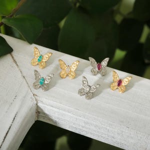 Titanium Butterfly Flat Helix Studs, Hammered CZ Conch Flat Back Earring, 16G 18G Internal Threaded Helix Piercing Jewelry, Nickel-free Stud