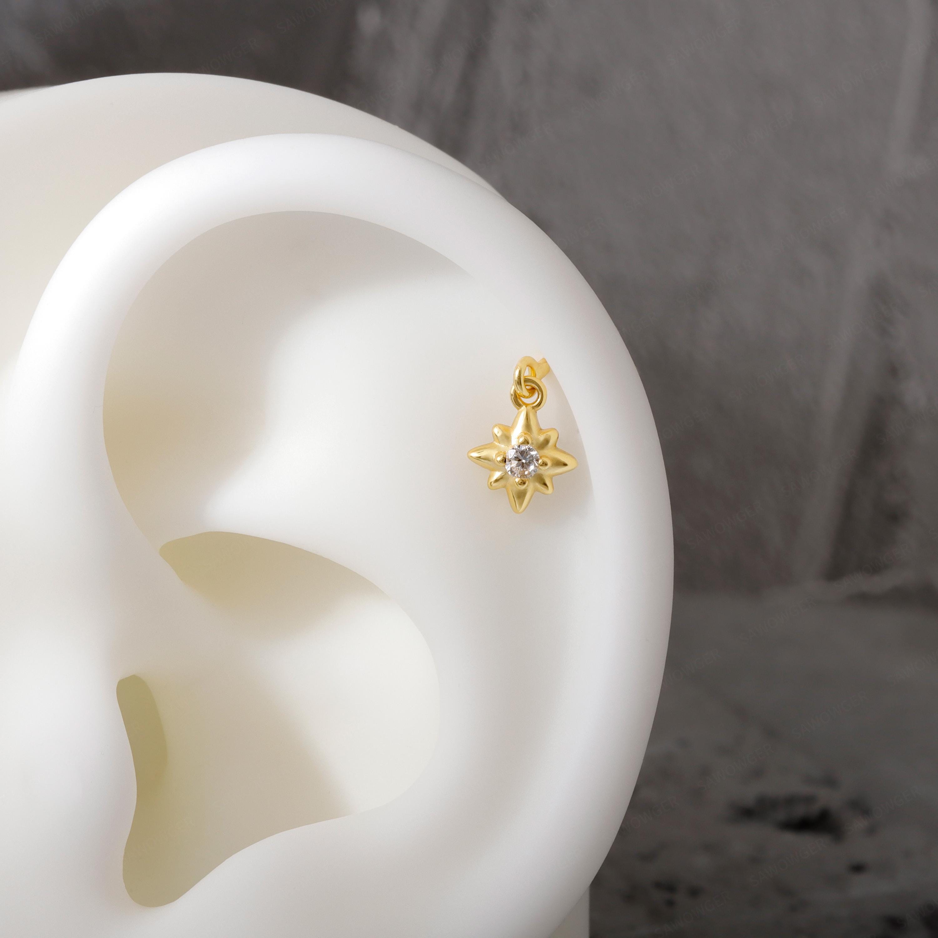 S925 Hexagram Helix Earring Stud, 18g Helix Piercing Jewelry, 6.5mm Cartilage Stud, Vertical Helix Ring, Tagus Helix Dangle Earring Stud
