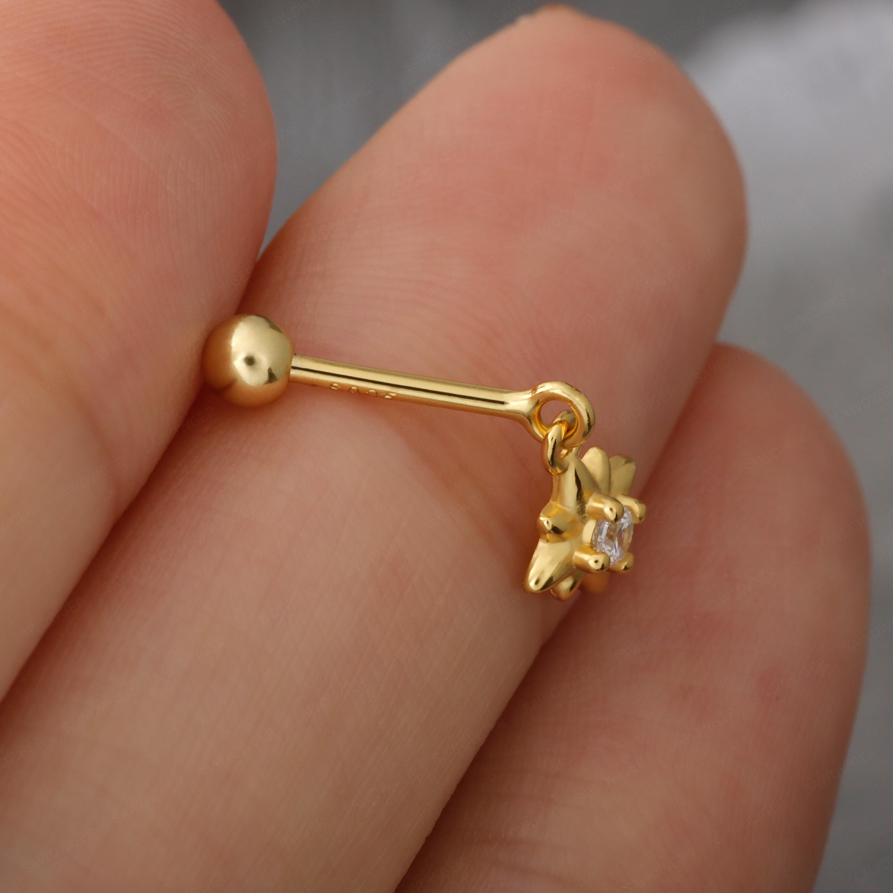 S925 Hexagram Helix Earring Stud, 18g Helix Piercing Jewelry, 6.5mm Cartilage Stud, Vertical Helix Ring, Tagus Helix Dangle Earring Stud