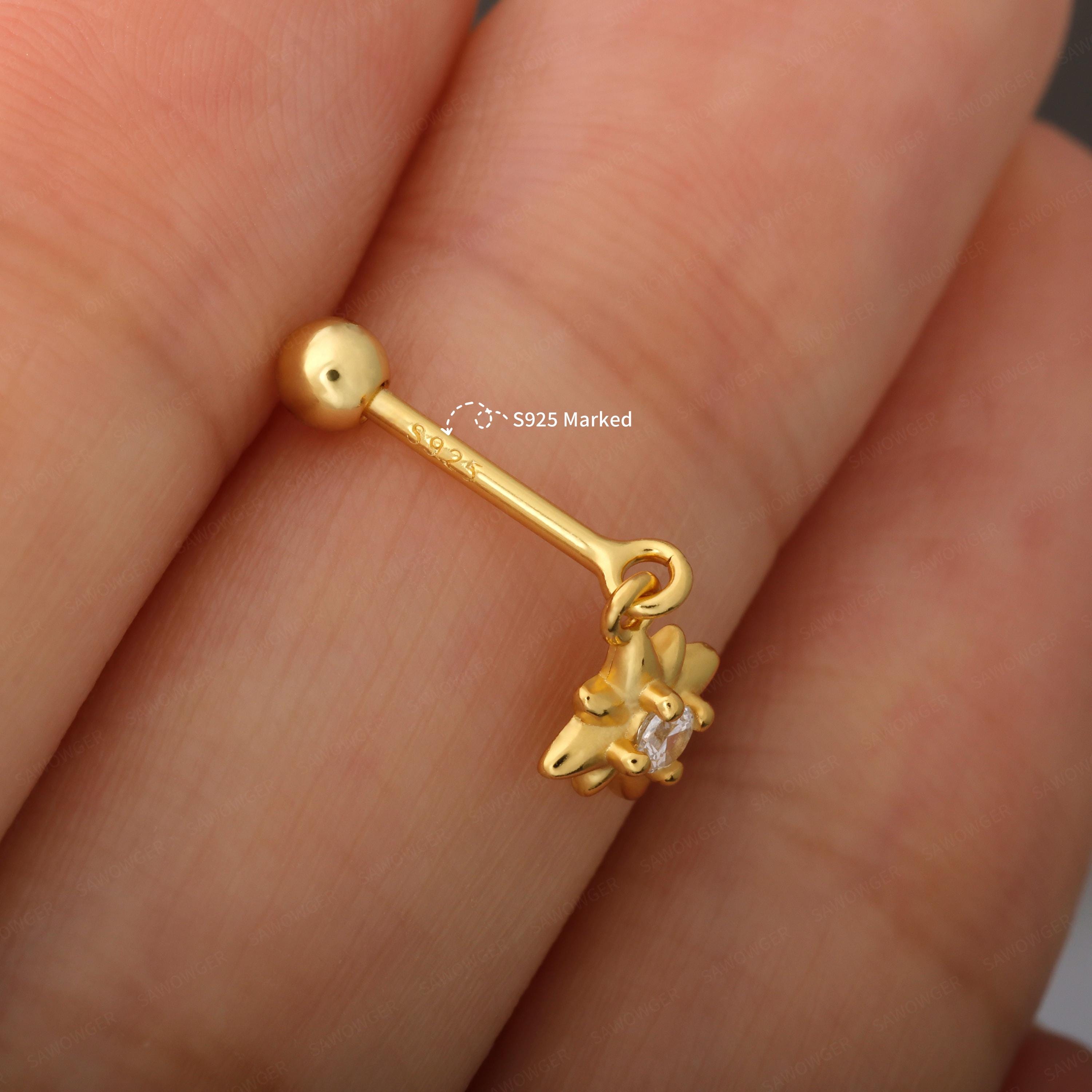 S925 Hexagram Helix Earring Stud, 18g Helix Piercing Jewelry, 6.5mm Cartilage Stud, Vertical Helix Ring, Tagus Helix Dangle Earring Stud