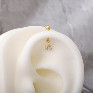 S925 Triangle Helix Earring Stud, 18g Helix Piercing Jewelry, 6.5mm Cartilage Stud, Vertical Helix Ring, Tagus Helix Dangle Earring Stud
