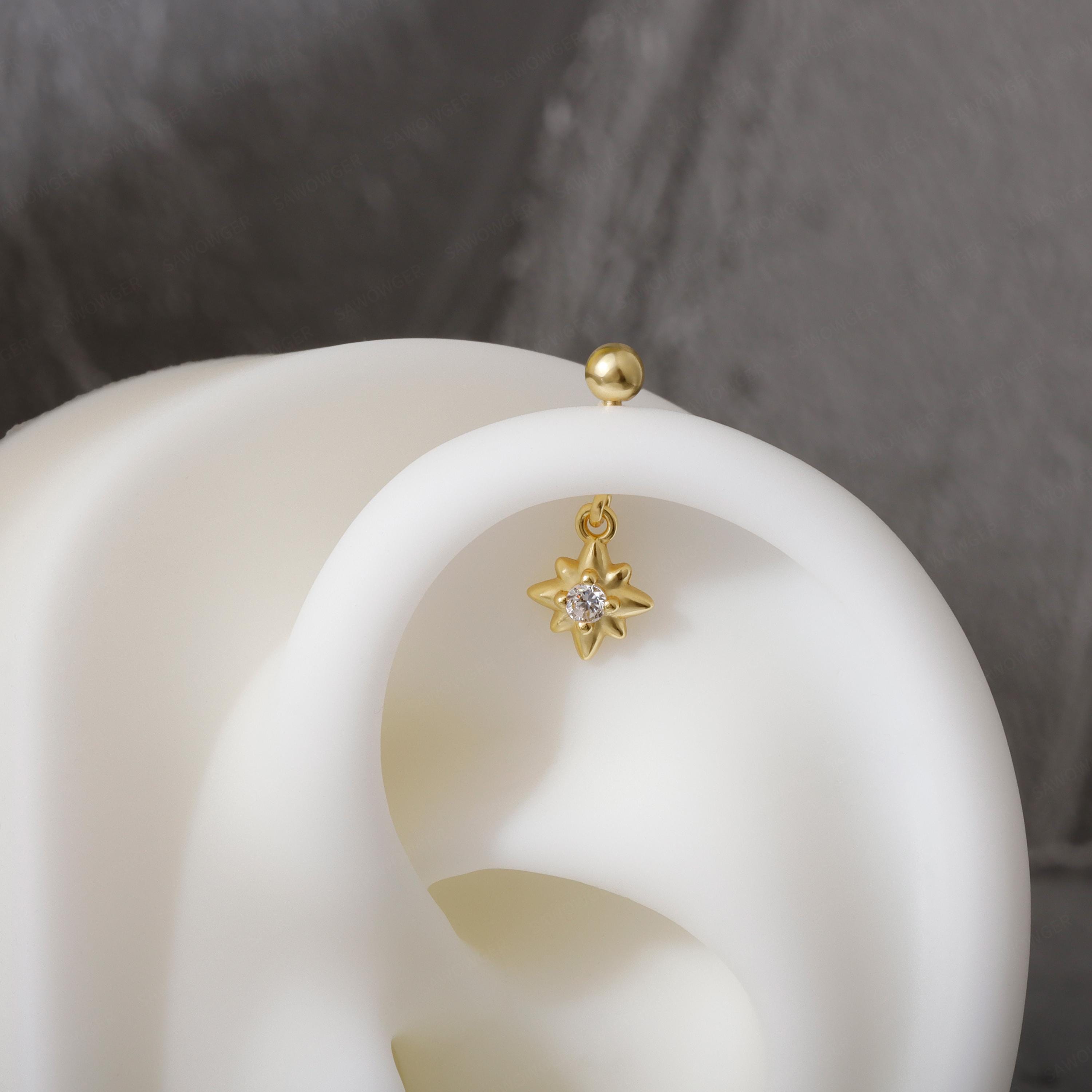S925 Hexagram Helix Earring Stud, 18g Helix Piercing Jewelry, 6.5mm Cartilage Stud, Vertical Helix Ring, Tagus Helix Dangle Earring Stud