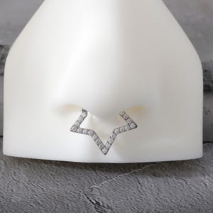 16G Star Septum Clicker, Anel de Septo de Titânio, Argola de Septo de Prata, Joia de Septo de 8 mm, Anel de Piercing de Septo Hipoalergênico, Argola de Cartilagem
