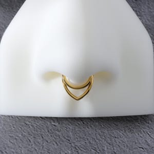 16G Gold Layered Hinged Septum Ring, Titanium Septum Clicker, Gold Septum Hoop, 8mm 10mm Septum Jewelry, Hypoallergenic Septum Piercing Ring