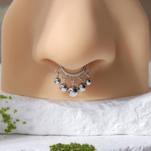 16G Dangle Septum Ring, Hinged Clicker Hoop, Silver Septum Hoop Jewelry, 8mm 10mm Septum Jewelry, Dangle Helix Earring, Steel Cartilage Hoop