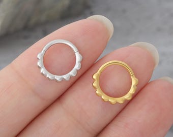 16G Flower Septum Ring, Steel Septum Clicker, Silver Septum Hoop, Gold Septum Jewelry, Septum Piercing Ring, Daith Earring, Cartilage Hoop