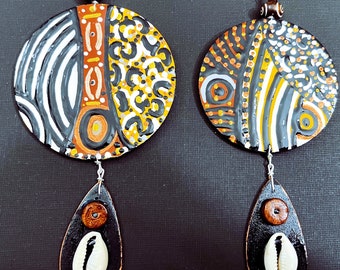 Afrocentric Balance Designs Earrings (Hand Painted Earrings) HANDMADE BOABW Wearable Art