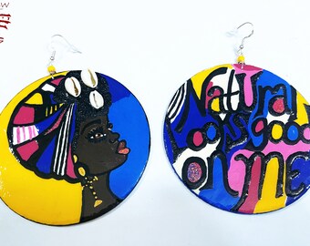 Natural Looks Good on me!! Hand Painted Earrings Wearable Art BOABW