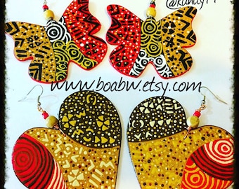 Evolution & Butterflies Earrings (Hand Painted Earrings) Afrocentric Designs (Wearable Art) BOABW
