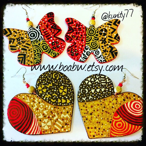 Evolution & Butterflies Earrings (Hand Painted Earrings) Afrocentric Designs (Wearable Art) BOABW