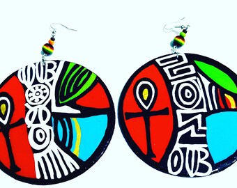 Ankh life is on Fiyah Hand Painted Earrings Handmade Hand Painted Earrings Wearable Art BOABW