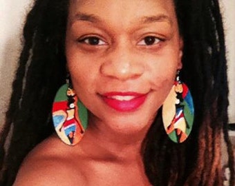 Regal Elegance Earrings (Hand Painted  Earrings) Afro Art ( Wearable Art) Afrocentric Black Art