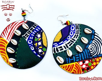 These Earrings I Created is Dope! Handmade Hand Painted WOOD Afrocentric Art (Boabw)