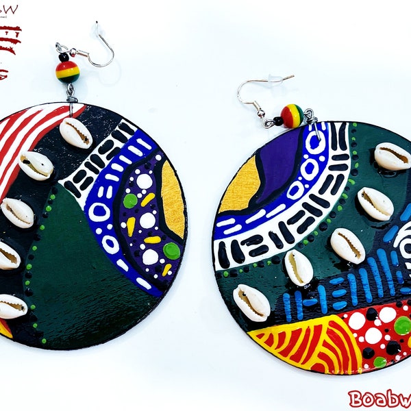 These Earrings I Created is Dope! Handmade Hand Painted WOOD Afrocentric Art (Boabw)