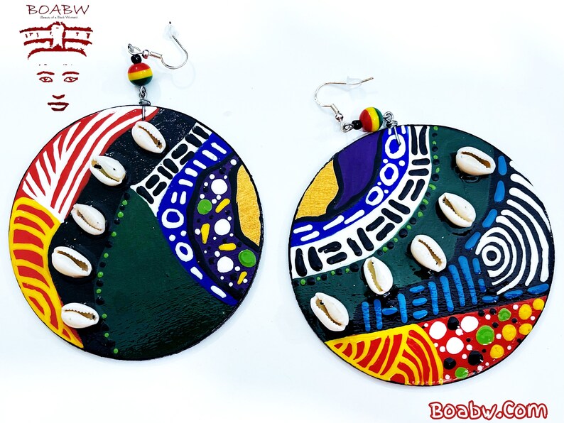 These Earrings I Created is Dope Handmade Hand Painted WOOD Afrocentric Art Boabw image 1