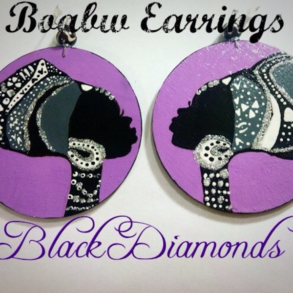 Black Diamonds On & On Headwrap Earrings (Hand Painted Earrings) Wearable Art (Afro art) Afrocentric