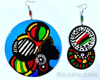 Goddess is Full Circle (Hand Painted Earrings) Afrocentric Wearable Art BOABW