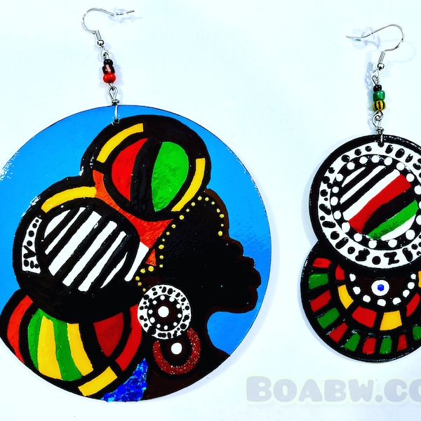 Goddess is Full Circle (Hand Painted Earrings) Afrocentric Wearable Art BOABW