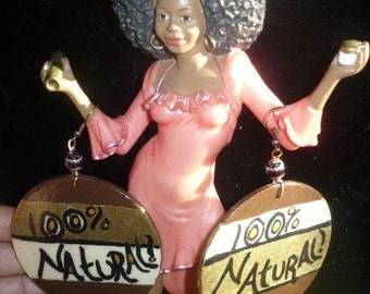 Sale 100 procent natuurlijke oorbellen (handgeschilderde oorbellen) Natuurlijke schoonheidsoorbellen (afrocentrisch) statementoorbellen (draagbare kunst) BOABW