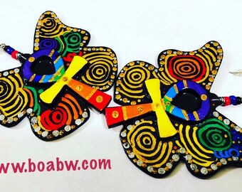 Chakras Ankh Butterfly Earrings (Handmade Hand Painted Afrocentric Spiritual Healing Wearable Indigenous Art BOABW