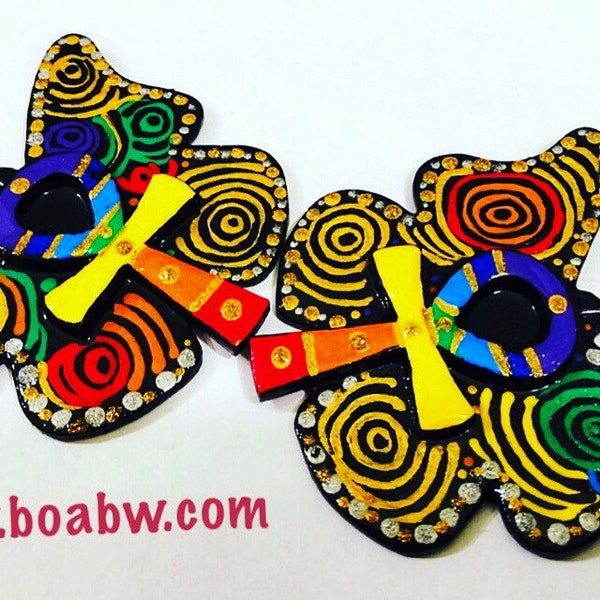 Chakras Ankh Butterfly Earrings (Handmade Hand Painted Afrocentric Spiritual Healing Wearable Indigenous Art BOABW