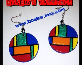 80's Inspired Colorful  Earrings Hand Painted Earrings) Hand Drawn Earrings abstract Art (Wearable Art)