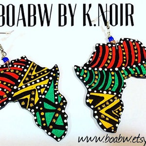 Blew Bead Afreekah Earrings Hand Painted Earrings) Hand Drawn Earrings Africa Earrings Afrocentric (BOABW)