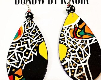 Beauty in Space Teardrops Earrings Hand Painted Earrings) Hand Drawn Earrings Afrocentric BOABW