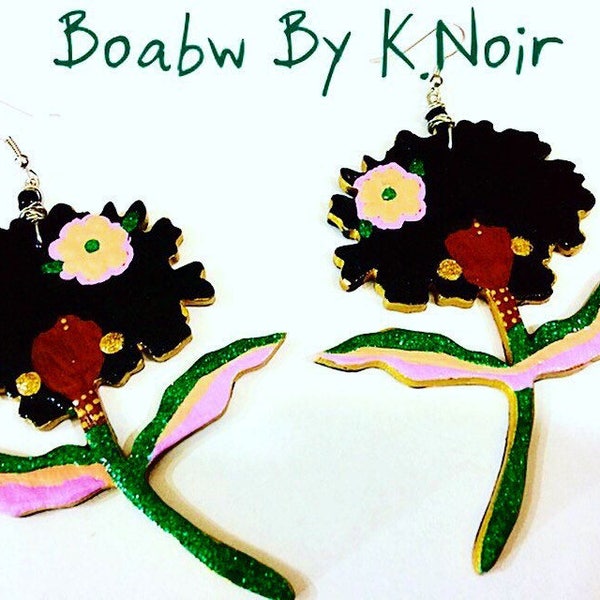 Afro Flowers 2 (Hand Painted Earrings) Natural Hair Earrings (Afrocentric) BOABW