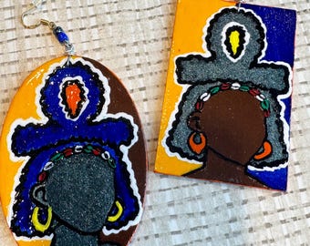 Ankh is my Hair Earrings (Handmade Hand Painted) BOABW