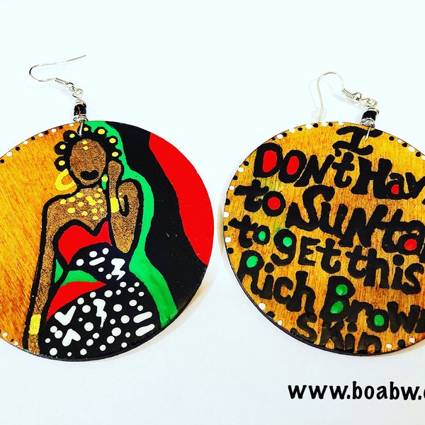 Melanin Born Earrings (Hand Painted Earrings) Natural Hair Earrings  (Statement Earrings)