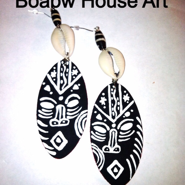 Boabw's African Tribal Mask Earrings (Hand Painted Earrings) Afrocentric (indigenous) Wearable Art