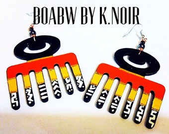 Dufae Afro pic Earrings  (Hand Painted Earrings) Hand Drawn Earrings AFROCENTRIC BOABW