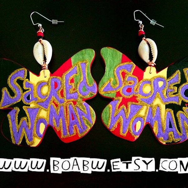 Sacred Woman Earrings Hand Painted Earrings BOABW Handmade Butterfly Wearable