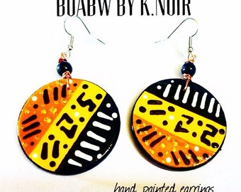 Mudcloth Shine Earrings (Hand Painted Earrings) Afrocentric