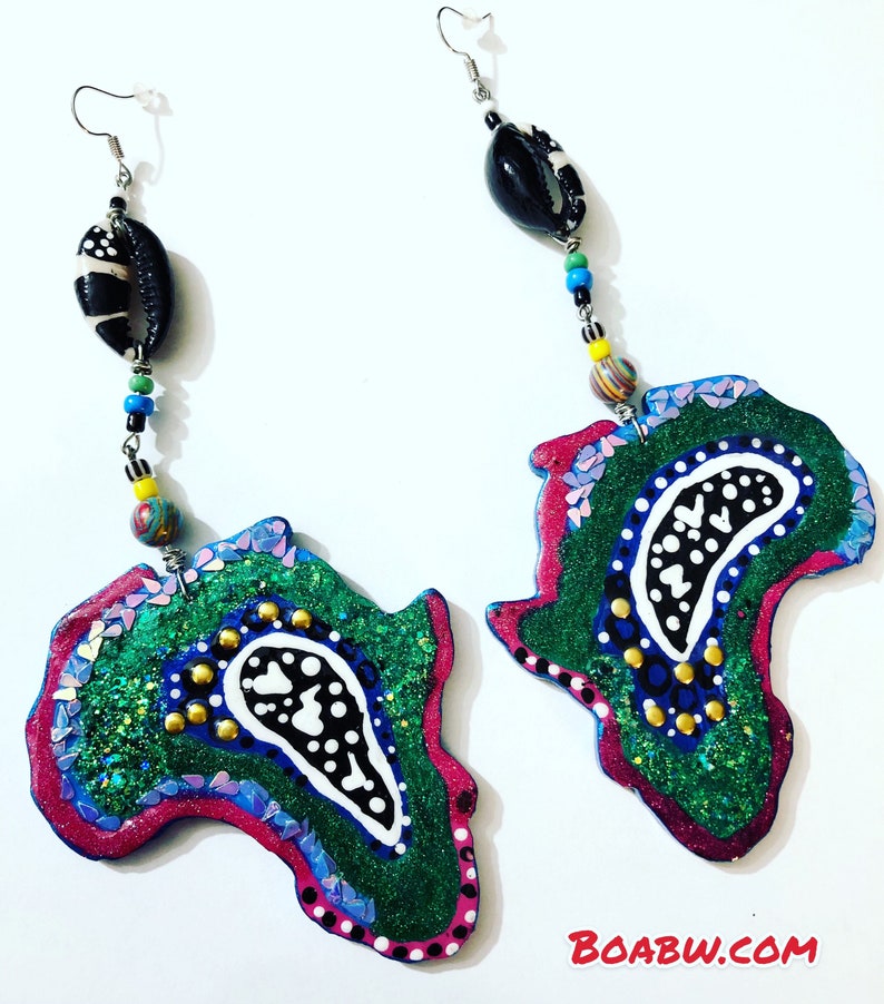 Africa is Colorful Earrings Few of a Kind pair will be made Hand Painted Earrings Handmade Afrocentric designs BOABW image 1