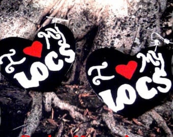 I love my Locs-oorbellen Handgeschilderde oorbellen) Handgetekende oorbellen (Black Girl Magic) Afrocentrische oorbellen (oorbellen van natuurlijk haar)
