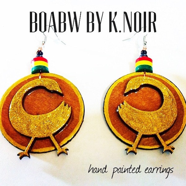 Rasta Sankofa Earrings Hand Painted Earrings Afrocentric Wearable Art BOABW