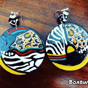 Boabw’s African Printed Designs (Handmade Hand Painted Earrings) Wearable Art Wood Earrings