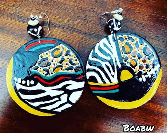 Boabw’s African Printed Designs (Handmade Hand Painted Earrings) Wearable Art Wood Earrings
