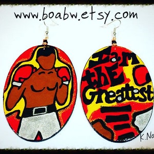 I am The Greatest Earrings (Hand Painted Earrings) Muhammad Ali (Black History) BOABW