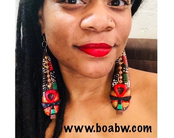 Indigenous Ankh Life Earrings (Hand Painted Earrings) Afrocentric Handmade Wearable Art Egyptian Earrings Boabw