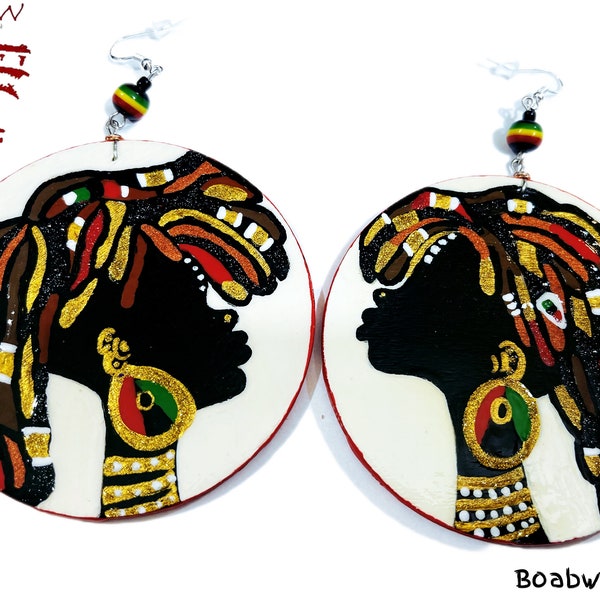 Originally Rooted Earrings (Dreadlocks) Hand Painted Earrings ( Natural Hair Earrings) BOABW