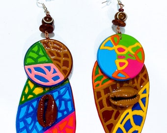Funky Fresh Afrocentric Earrings (Hand Painted Earrings) Wearable Art BOABW Handmade