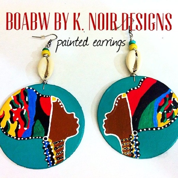 On & On Headwrap Earrings (souljah girl)  (Hand Painted Earrings) Original Artwork Hand Drawn Earrings