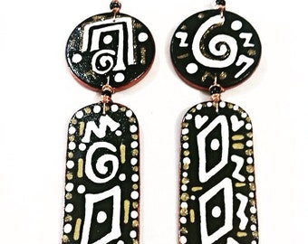 Afrocentric Designs Earrings Hand Painted Earrings) Hand Drawn Earrings