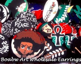 Boabw's Assorted  Wholesale Earrings Afrocentric (Hand Painted Earrings) Wearable Afrocentric Original Art AfroArt African American