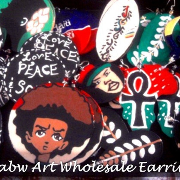 Boabw's Assorted  Wholesale Earrings Afrocentric (Hand Painted Earrings) Wearable Afrocentric Original Art AfroArt African American